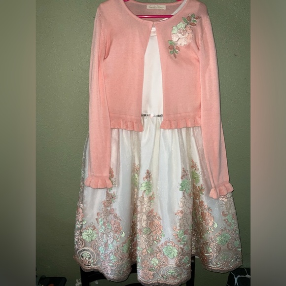 American Princess, size 10 little girl’s off white and peach dress - Picture 7 of 8